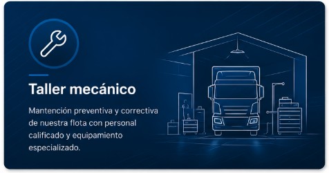 Taller mecánico: mantención preventiva y correctiva de la flota con personal calificado y equipamiento especializado
