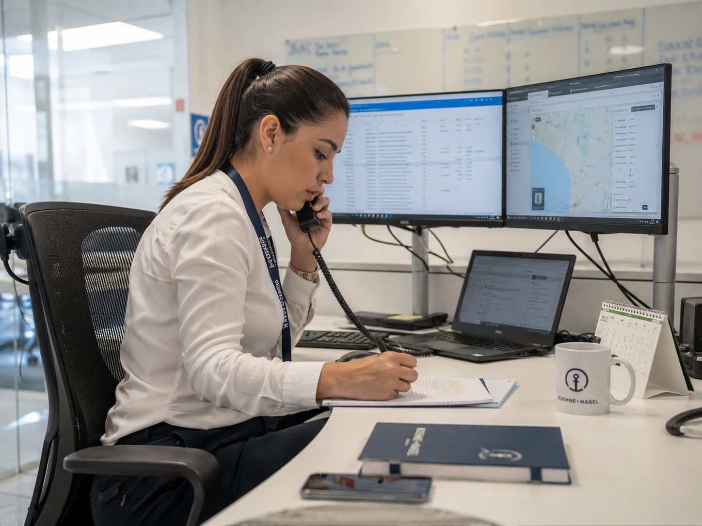 Ejecutiva de operaciones coordinando viajes desde el centro de control